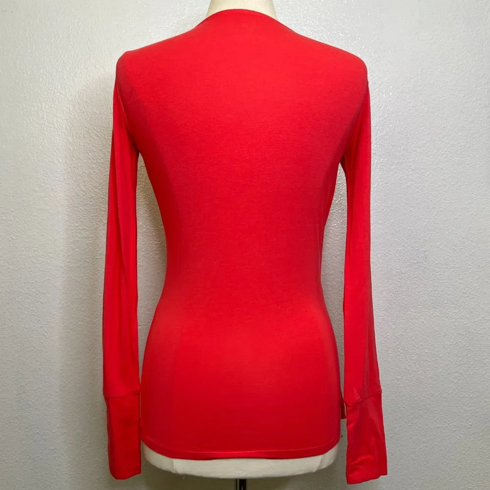 Alo Yoga Women's Asana Asymmetrical Drape Yoga Top Size XS Riot Pink Long Sleeve